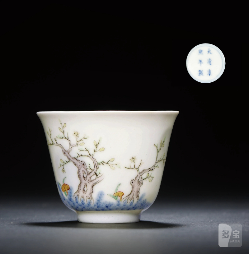 清光绪 仿康熙青花加彩花神杯 - 图1